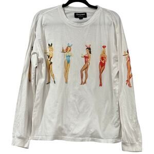 Playboy by PacSun Playboy Bunnies Graphic Long Sleeve T Shirt Tee White Men Sz L